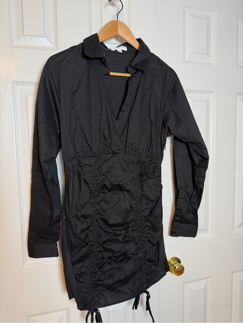 NEVER WORN! Black Long-Sleeve Ruched collared Shirt Dress